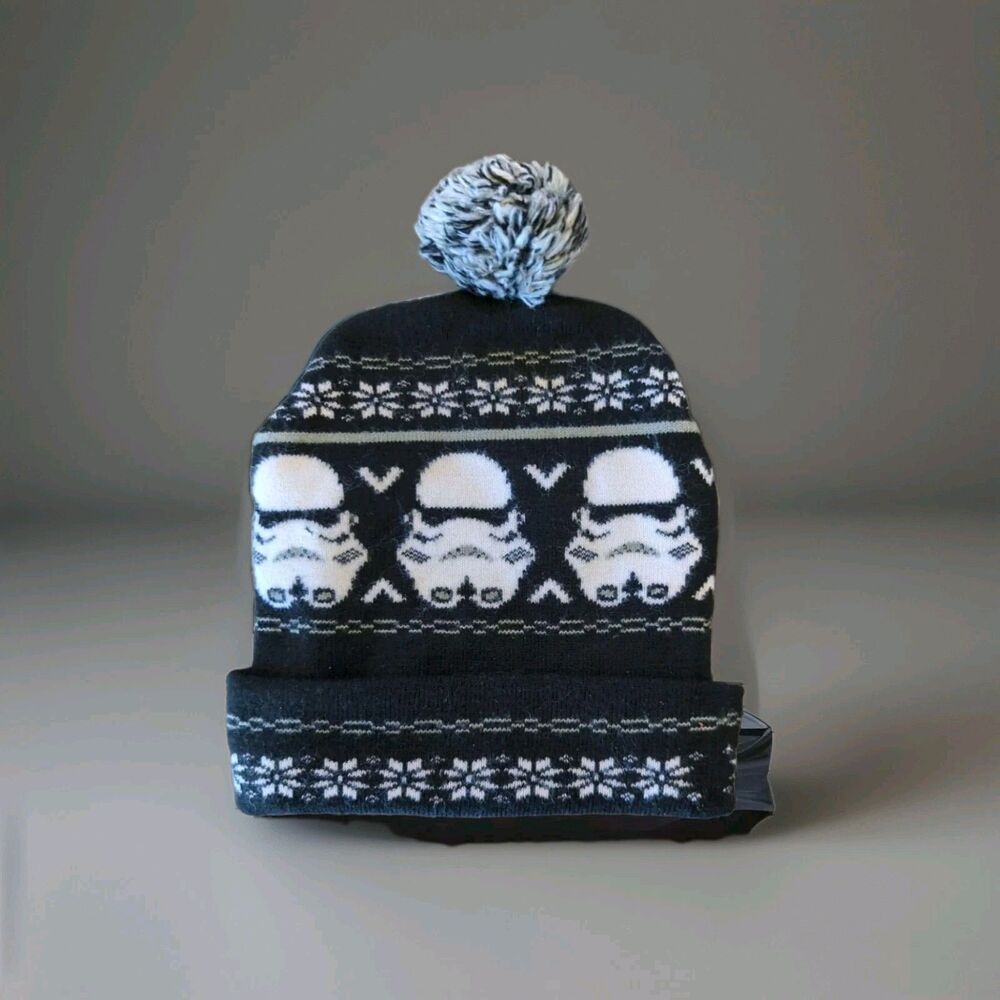 Star Wars Storm Trooper Black/White Beanie With Pom New One Size
